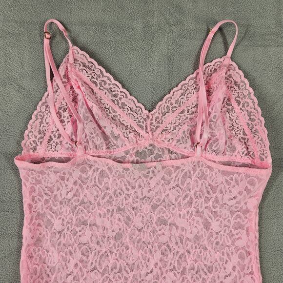 Victoria’s Secret Lace Slip Women Large Y2k Hot Pink Sheer Babydoll Bow Lingerie - Picture 8 of 11